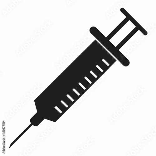Medical syringe vector icon silhouette. Syringe with needle illustration.