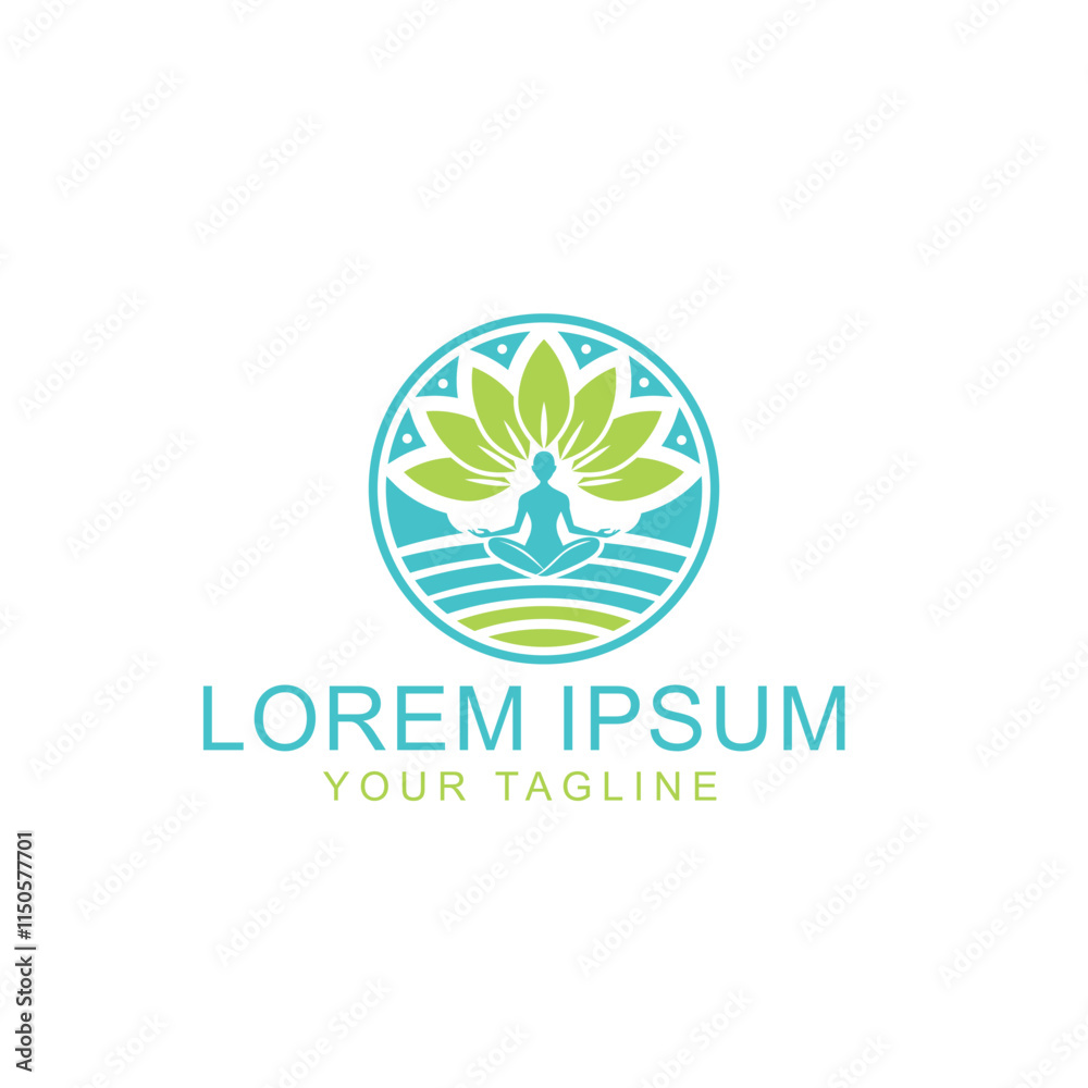 Wellness, Mental Health Yoga logo with green leaves, yoga poses, lotus, Logo and Icon template Wellness, Mental Health Yoga logo with green leaves, yoga poses, lotus, Logo and Icon template