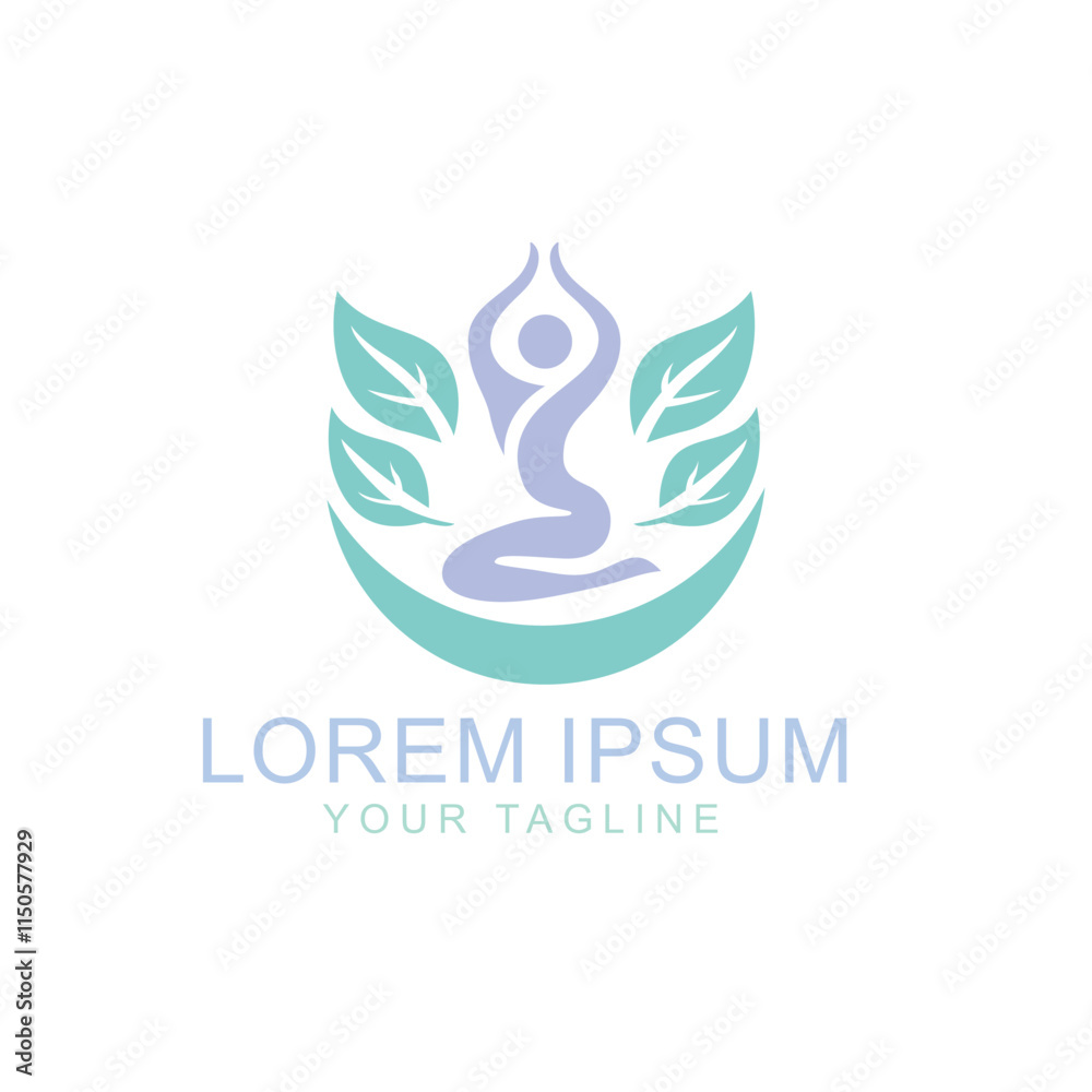Wellness, Mental Health Yoga logo with green leaves, yoga poses, lotus, Logo and Icon template Wellness, Mental Health Yoga logo with green leaves, yoga poses, lotus, Logo and Icon template