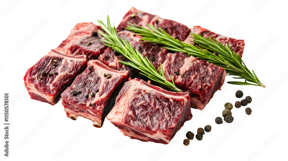 Obraz premium Seasoned Beef Short Ribs, Rosemary, Peppercorns, Gourmet Meat