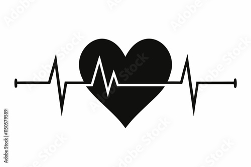 heartbeat silhouette, Heart beat one line, Continuous lines heart beats drawing, Wave pulse.
