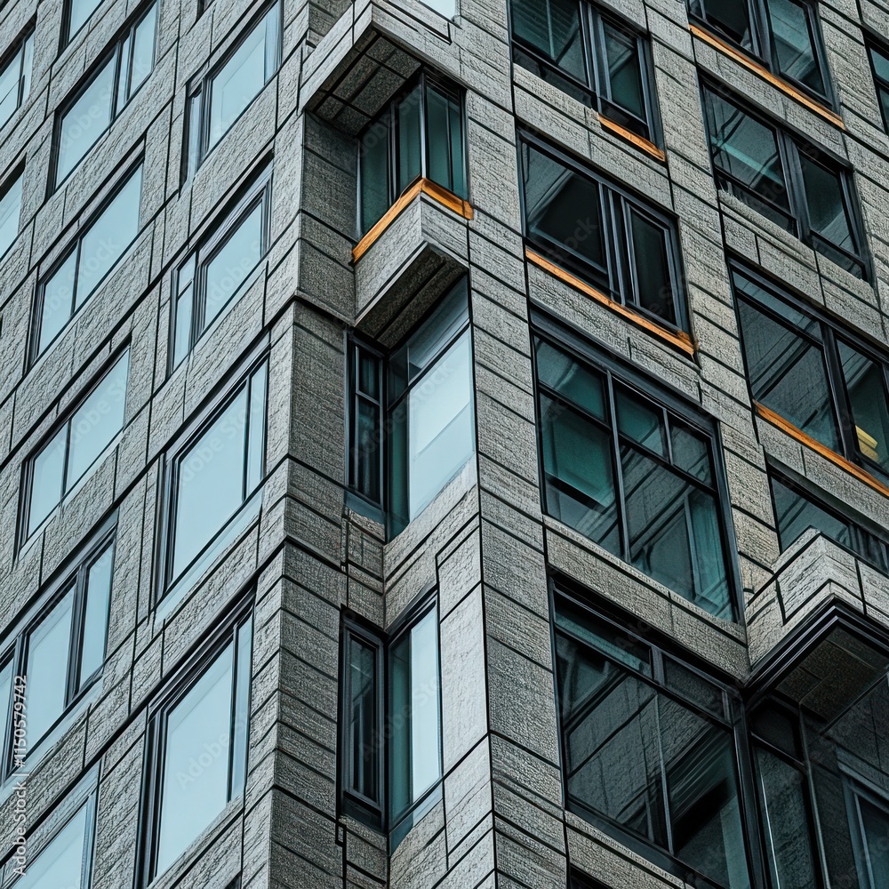 Modern apartment building facade with geometric design. Modern apartment building facade with geometric design.