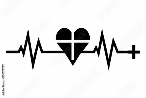 heartbeat silhouette, Heart beat one line, Continuous lines heart beats drawing, Wave pulse.
