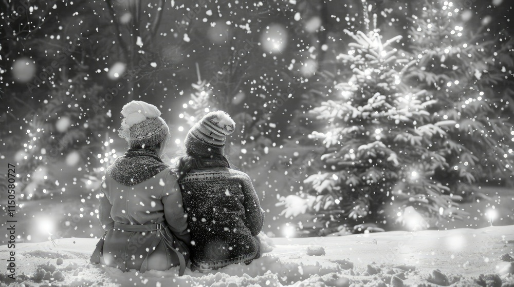 Fototapeta premium Two people sitting in the snow