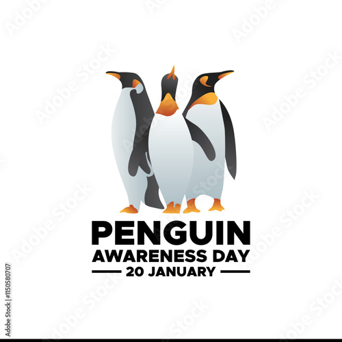 Happy Penguin Awareness Day on January 20th, Penguin Awareness Day banner. Handwriting lettering Penguin Awareness Day text and cute penguin with heart. Hand drawn vector art.