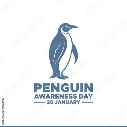 Happy Penguin Awareness Day on January 20th, Penguin Awareness Day banner. Handwriting lettering Penguin Awareness Day text and cute penguin with heart. Hand drawn vector art.