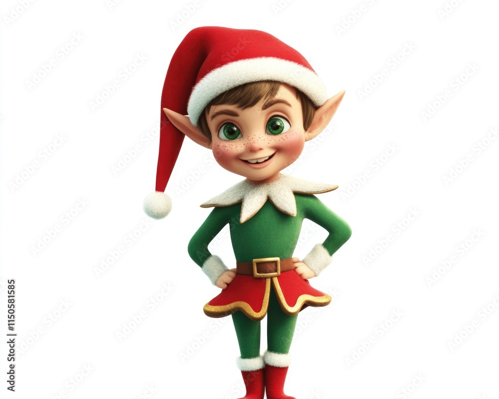 Cheerful Green Elf: A Festive Christmas Character in Red and Green, Isolated on White Background, Spreading Holiday Cheer Cheerful Green Elf: A Festive Christmas Character in Red and Green, Isolated on White Background, Spreading Holiday Cheer
