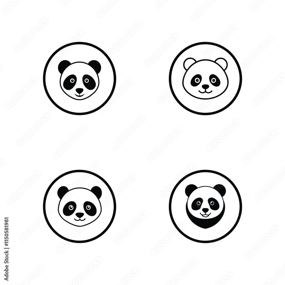 Panda heads vector icon set Panda heads vector icon set