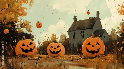 Pumpkin .halloween, october, autumn, spooky, scary, jack-o-lantern, carved pumpkin, hallows eve. Hallowed. Illustration