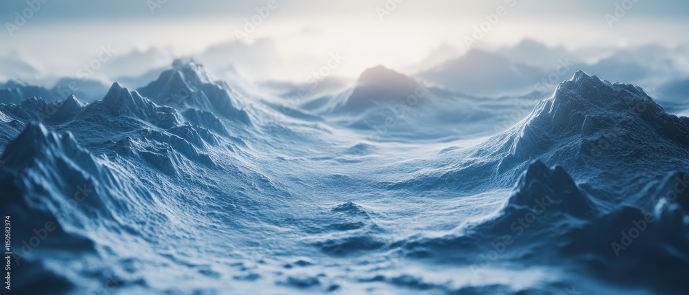 Majestic ice-capped mountains and floating icebergs reflect in calm blue waters at dawn in a serene arctic landscape Majestic ice-capped mountains and floating icebergs reflect in calm blue waters at dawn in a serene arctic landscape