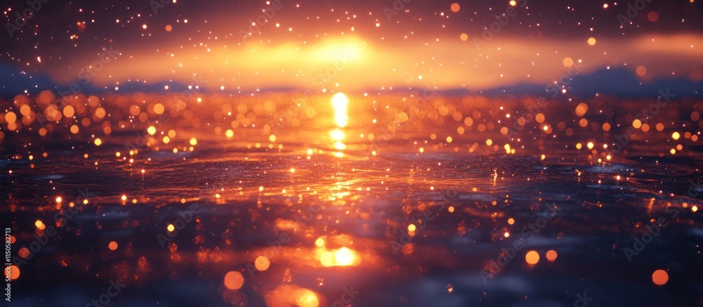 Obraz premium Glittering sunset reflecting on rippling water.