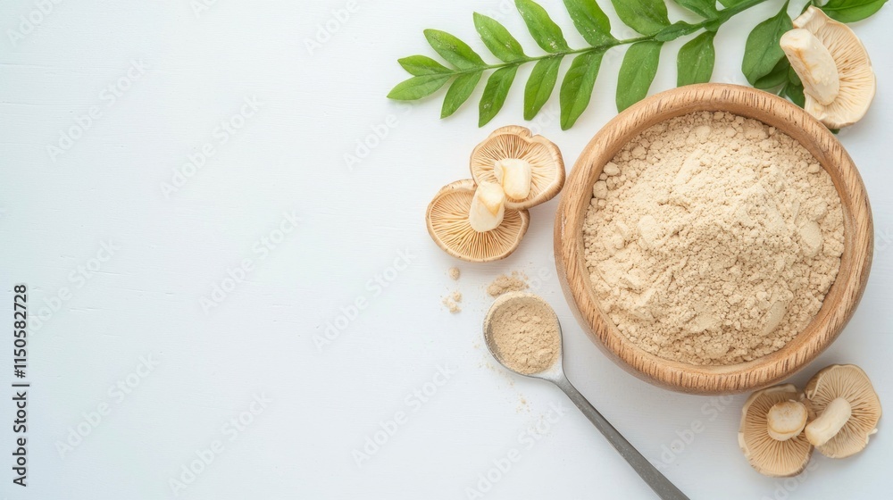 custom made wallpaper toronto digitalNatural Lion's Mane Powder and Mushrooms Flat Lay in Morning Sunlight