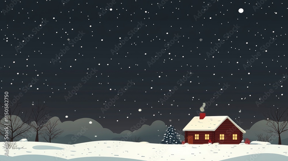Fototapeta premium Cozy Cabin in a Winter Wonderland Snowy Night Scene
