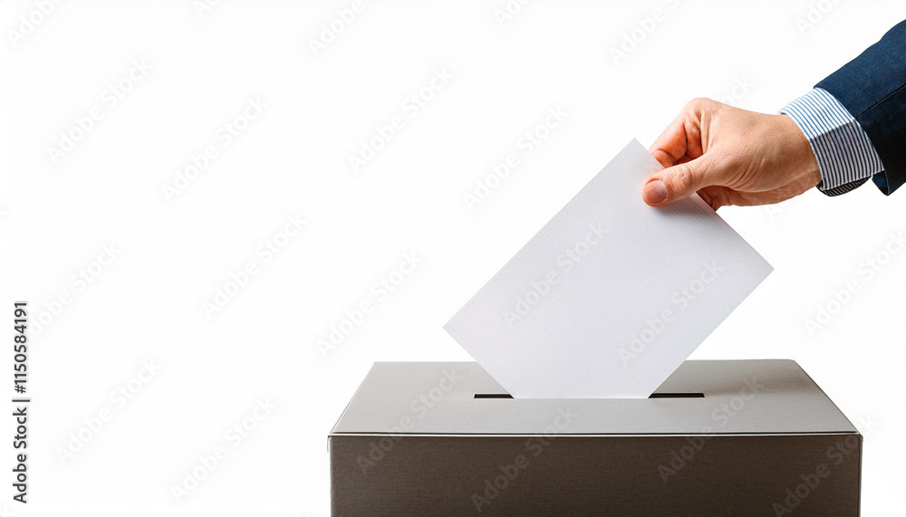 A hand placing a ballot into a voting box during an election A hand placing a ballot into a voting box during an election
