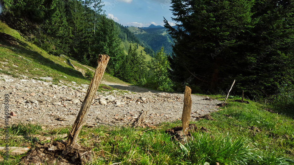 The way to the Wendelstein mountain in Bavaria. Mountains with forests, blue sky and sunshine. The way to the Wendelstein mountain in Bavaria. Mountains with forests, blue sky and sunshine.