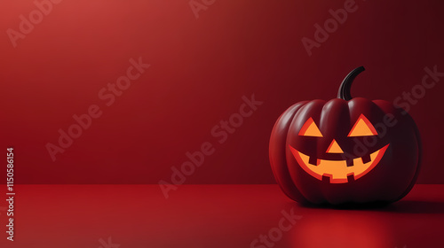 Glowing halloween pumpkin lantern on red background 3d jack s gourd banner for all hallows eve. Hallowed. Illustration photo