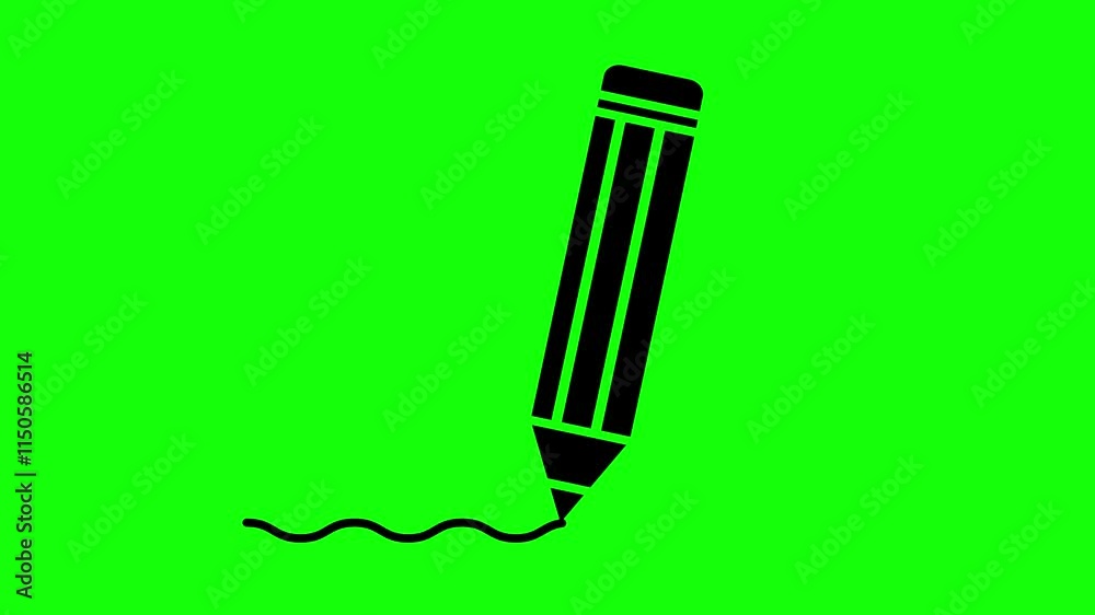 Animation of writing pencil icon. 3 variants of drawing with a pencil. Pencil draws a line, which then disappears. Green background. Notes, reminders.