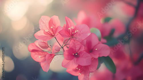 A grainy and blurred photo of a bougainvillea flower cluster captured on analog film. photo