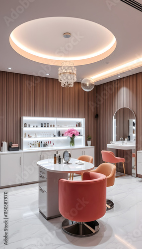 Reception in modern beauty salon, isometry, with white tones
