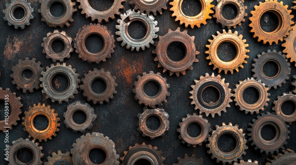 Top View of Motorcycle Engine Sprockets and Roller Chains on a Vintage Black Surface Top View of Motorcycle Engine Sprockets and Roller Chains on a Vintage Black Surface