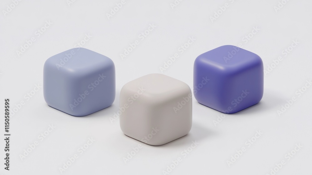 Three pastel cubes on white background. Three pastel cubes on white background.