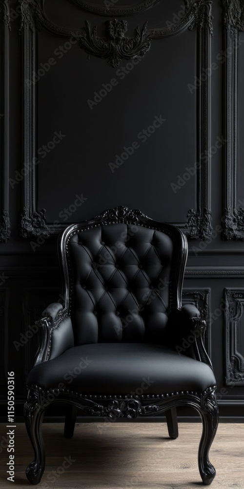Obraz premium Elegant Classic Black Chair with Textile Seat Set Against a Neutral Background for Stunning Decor
