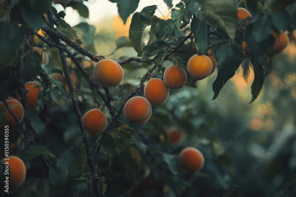 Luscious Apricots Hanging from Branches in the Orchard - A Close-Up View of Ripe Fruits on the Tree Luscious Apricots Hanging from Branches in the Orchard - A Close-Up View of Ripe Fruits on the Tree
