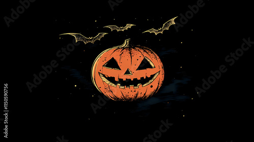 Day hallow ween hallow ween pumpkin smile bats fly space blackground night ghost. Hallowed. Illustration photo