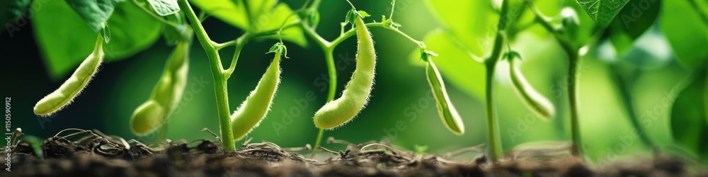 Naklejka premium Lifecycle Progression of Bean Plant: Stages of Growth and Root Development in the Fabaceae Family