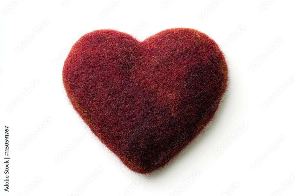Fototapeta premium Vibrant Red Felt Heart on Crisp White Canvas - Symbol of Affection and Care for Celebrations and Special Occasions