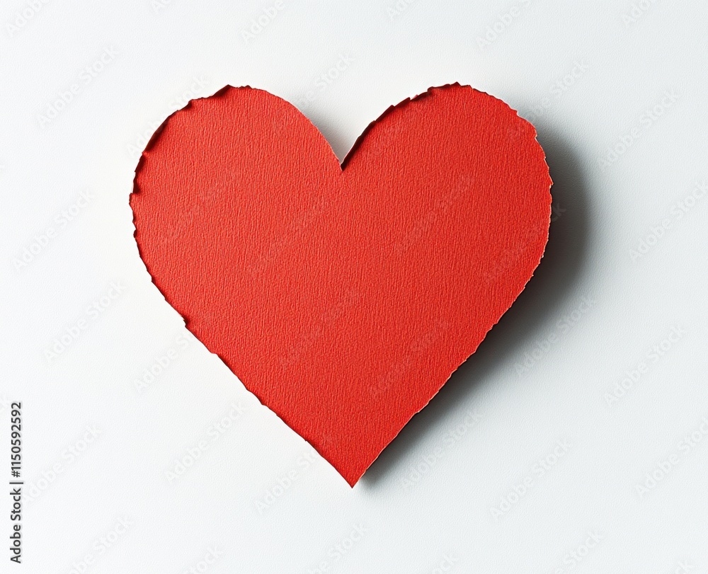 Torn red paper heart shape on white background.