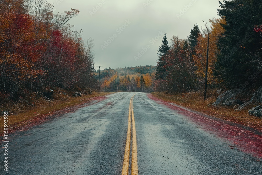 Autumn Road Through Colorful Foliage Scenic Drive Autumn Road Through Colorful Foliage Scenic Drive