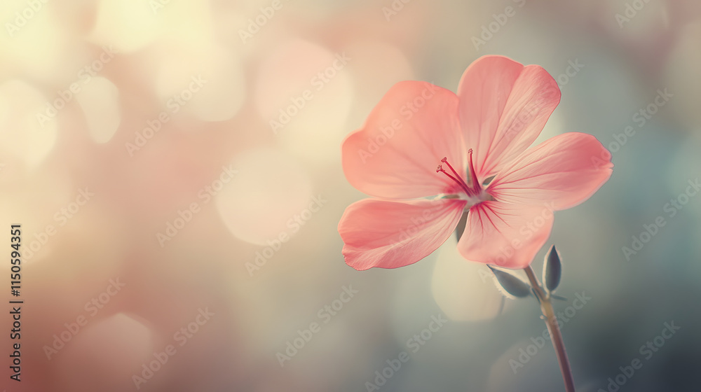 Fototapeta premium A hazy analog shot of a geranium flower basking in soft light.