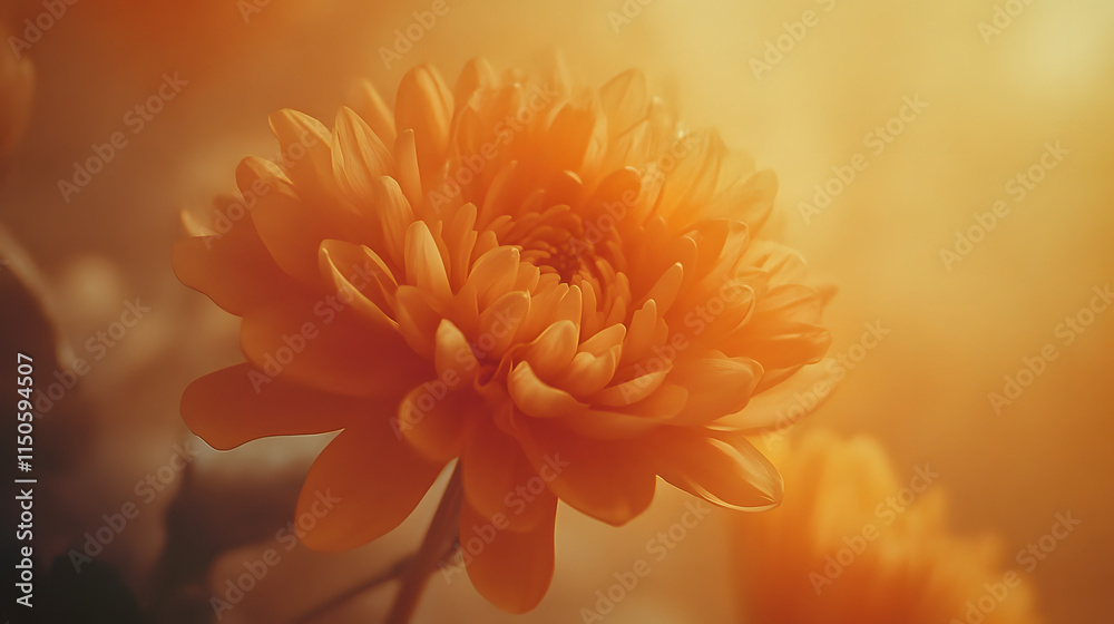 A hazy photograph of a blooming chrysanthemum captured with an old film camera. A hazy photograph of a blooming chrysanthemum captured with an old film camera.