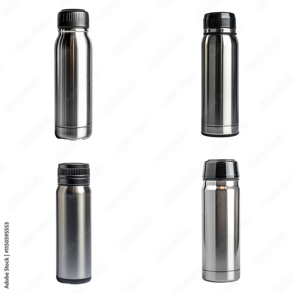 Sleek Stainless Steel Water Bottle with Black Cap