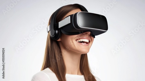 Young man wearing VR goggles. Metaverse technology virtual reality concept. Virtual Reality Device, Simulation, 3D, AR, VR, Innovation and Technology of the Future on Social Media. photo