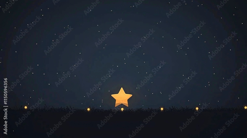 Illuminated Star in Night Sky with Ground Lights