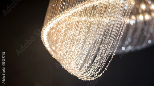 A dynamic pendant lamp shaped like a cascading waterfall of glowing crystal strands. photo