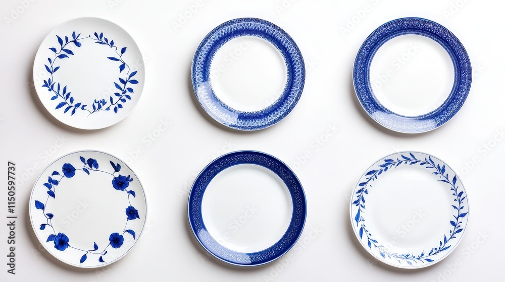 Elegant Display of Blue and White Plates Arranged Aesthetically on a Wooden Table Evoking a Sense of Calmness and Culinary Delight in Dining Elegant Display of Blue and White Plates Arranged Aesthetically on a Wooden Table Evoking a Sense of Calmness and Culinary Delight in Dining