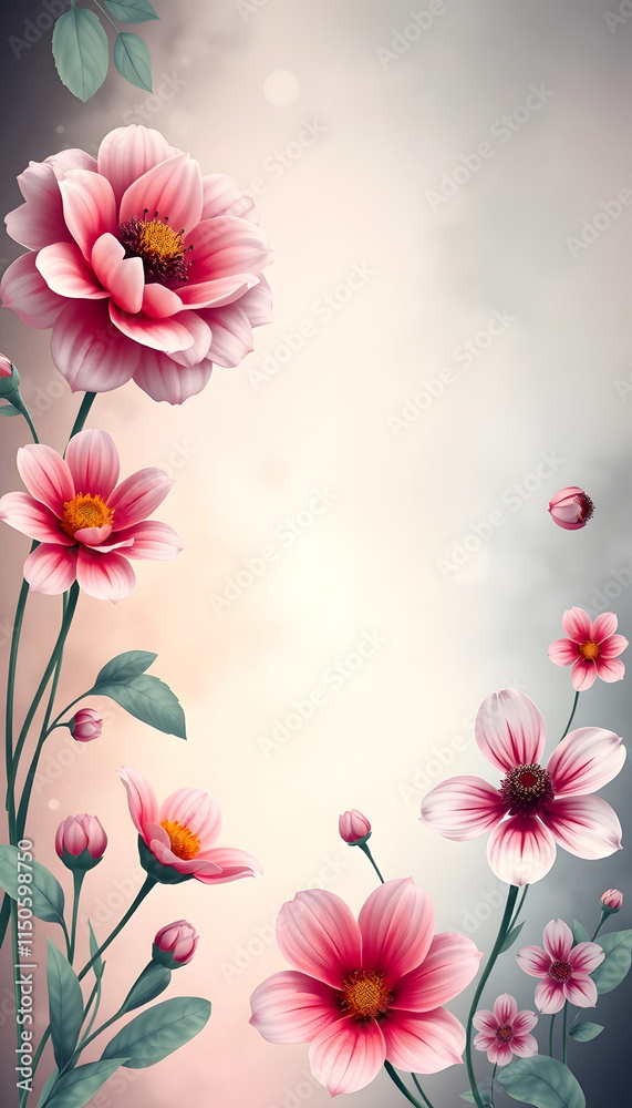 Fototapeta premium floral flowers abstract background banner, angled photoshot, with white tones