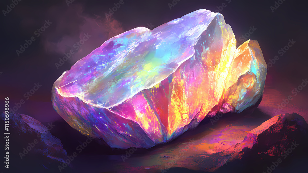 Obraz premium Vibrant opal stone composition showcasing unique beauty and textured colors. Opal. Illustration