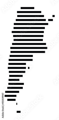 Abstract map of Argentina showing the country with horizontal black lines