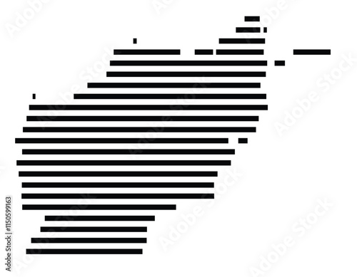 Abstract map of Afghanistan showing the country with horizontal black lines