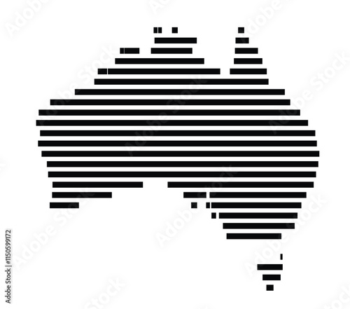 Abstract map of Australia showing the country with horizontal black lines