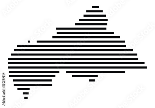 Abstract map of the Central African Republic showing the country with horizontal black lines