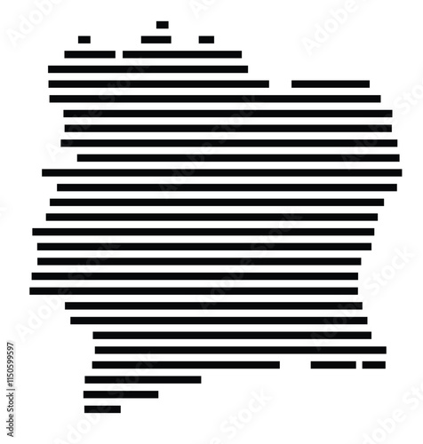 Abstract map of Ivory Coast showing the country with horizontal black lines