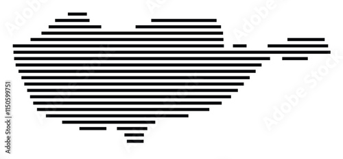 Abstract map of Cyprus showing the country with horizontal black lines