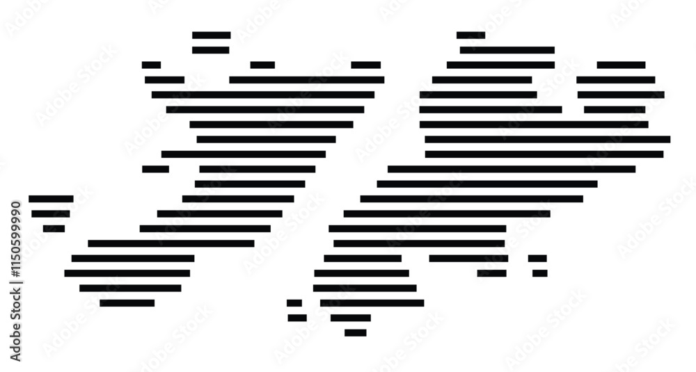 Abstract map of the Falkland Islands showing the country with horizontal black lines Abstract map of the Falkland Islands showing the country with horizontal black lines