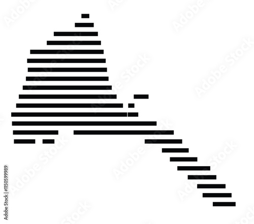 Abstract map of Eritrea showing the country with horizontal black lines