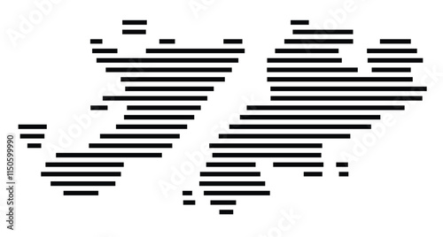 Abstract map of the Falkland Islands showing the country with horizontal black lines